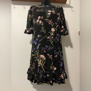 CeCe Women Mini Dress Black Floral pattern, size S